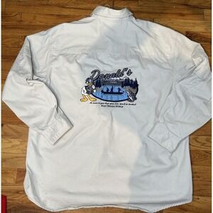 Vintage Disney Donalds Freshwater Fishing Tours‎ Safari Tan Button Down | Sz: XL